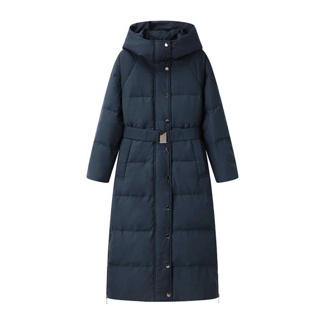 BY 0217高级中长款收腰显瘦连帽保暖羽绒服