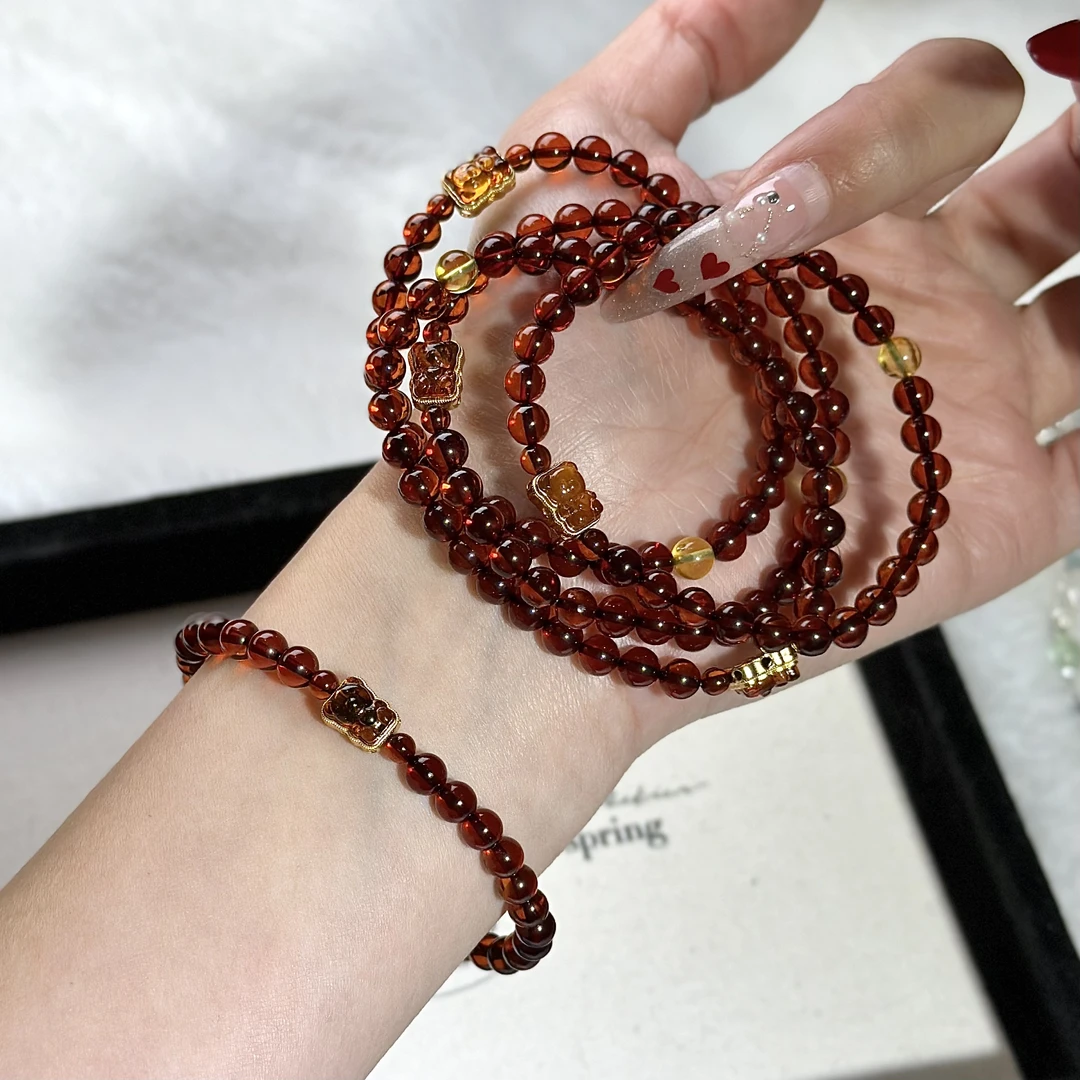 《可乐桶小熊儿》天然血泊手串+血泊小熊手串 5.5mm