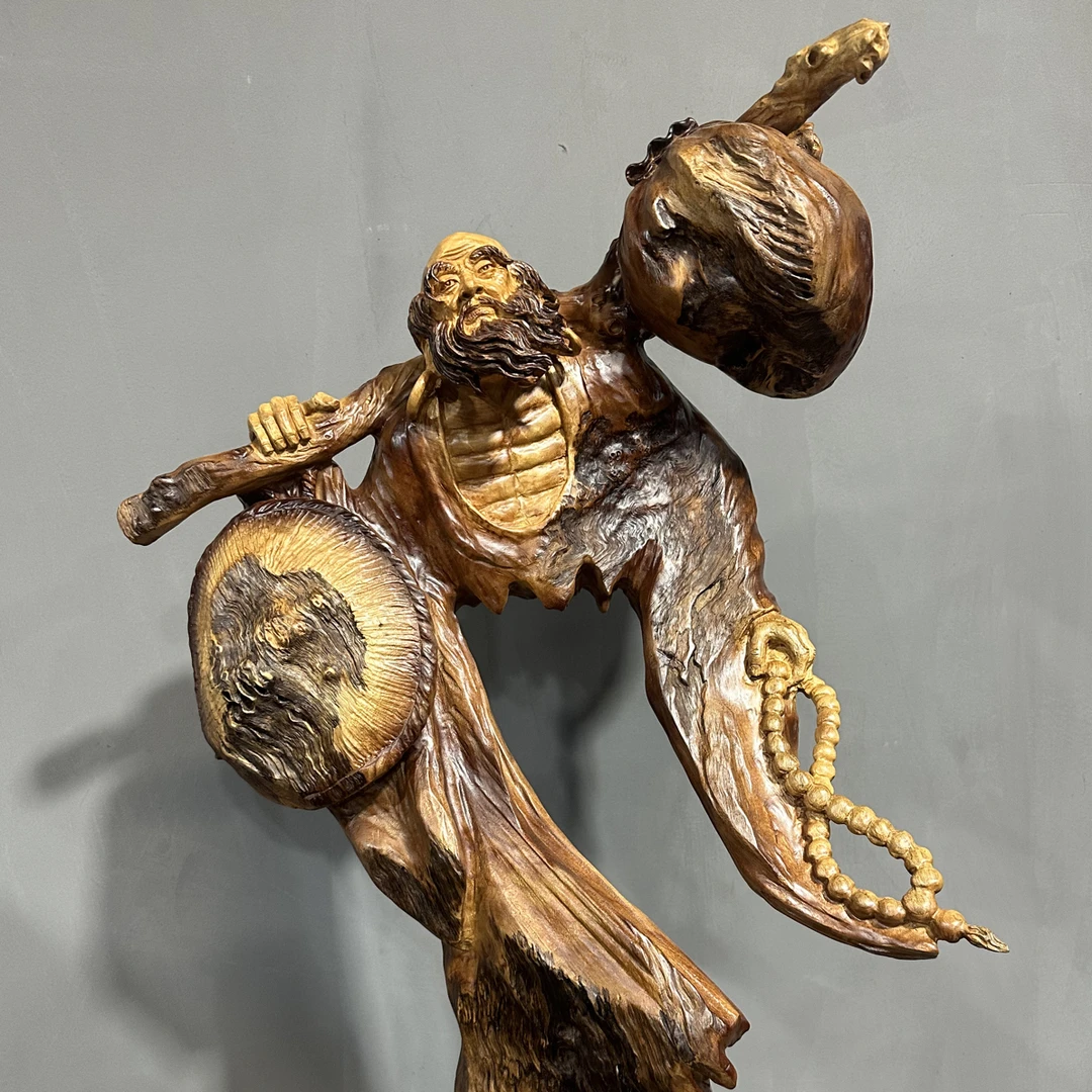 香樟木纯手工雕刻达摩祖师像摆件