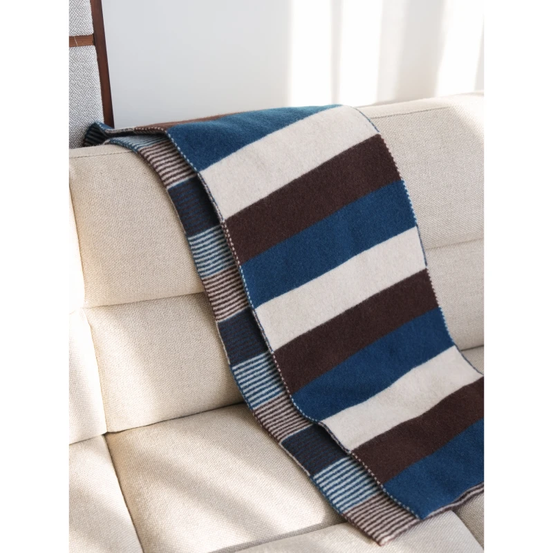 BAYBERYL老贝蓝咖条纹拼色长方形羊毛冬时尚围巾9DD5K2044-11/22