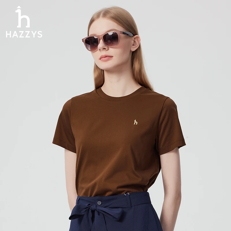 「商场同款新品」Hazzys哈吉斯夏季女士圆领T恤简约休闲短袖女装