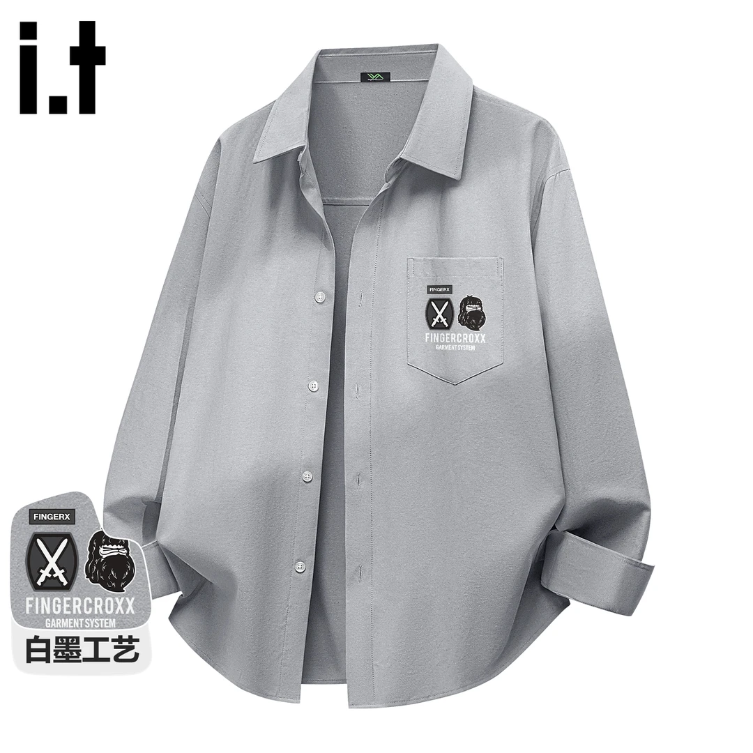 it FINGERCROXX潮牌长袖衬衫男款高街美式翻领衬衣情侣牛津纺外套