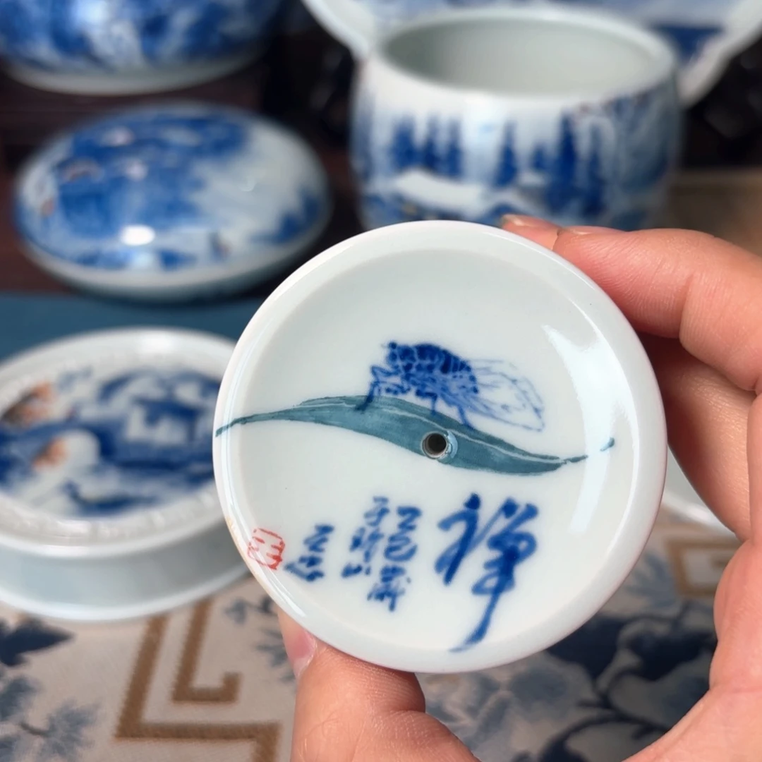 琼***琼柴窑青花瓷写意香插