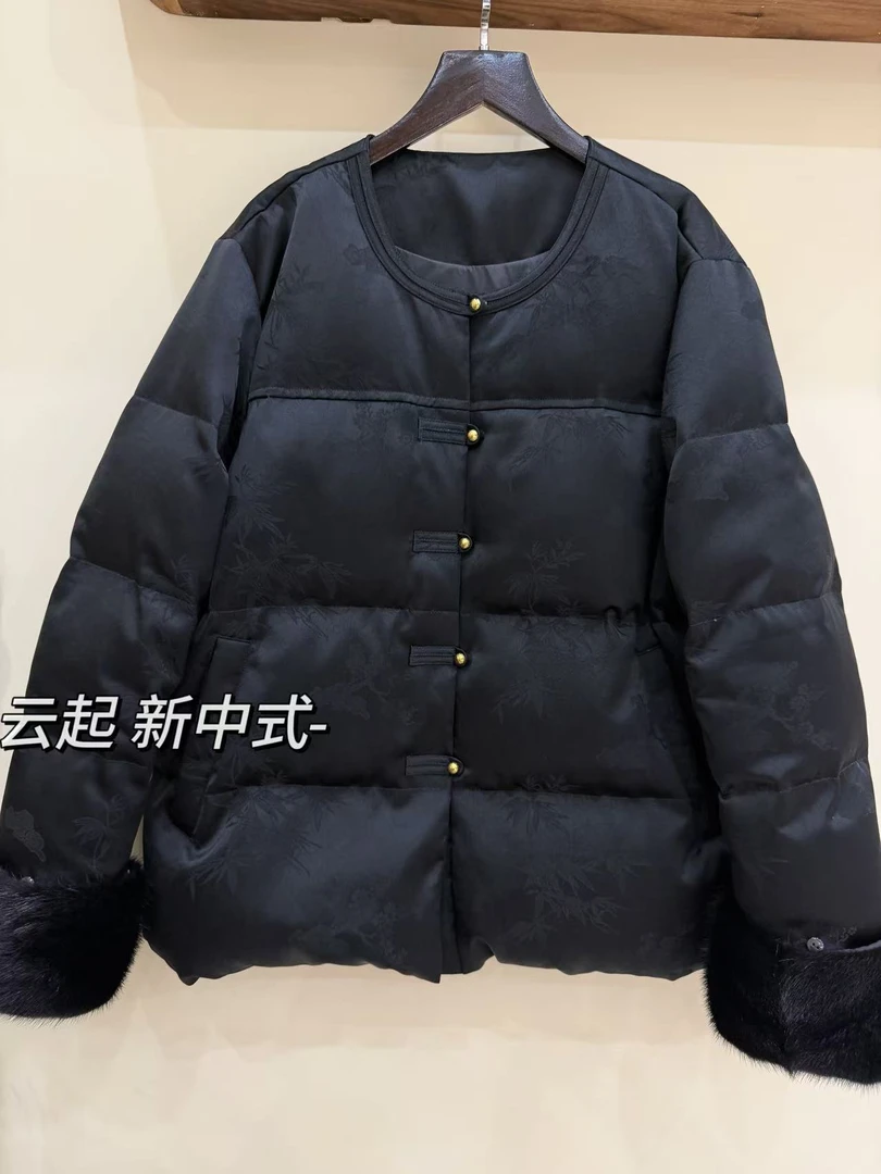 FJ【圆领鹅绒】新中式国风醋酸圆领羽绒服