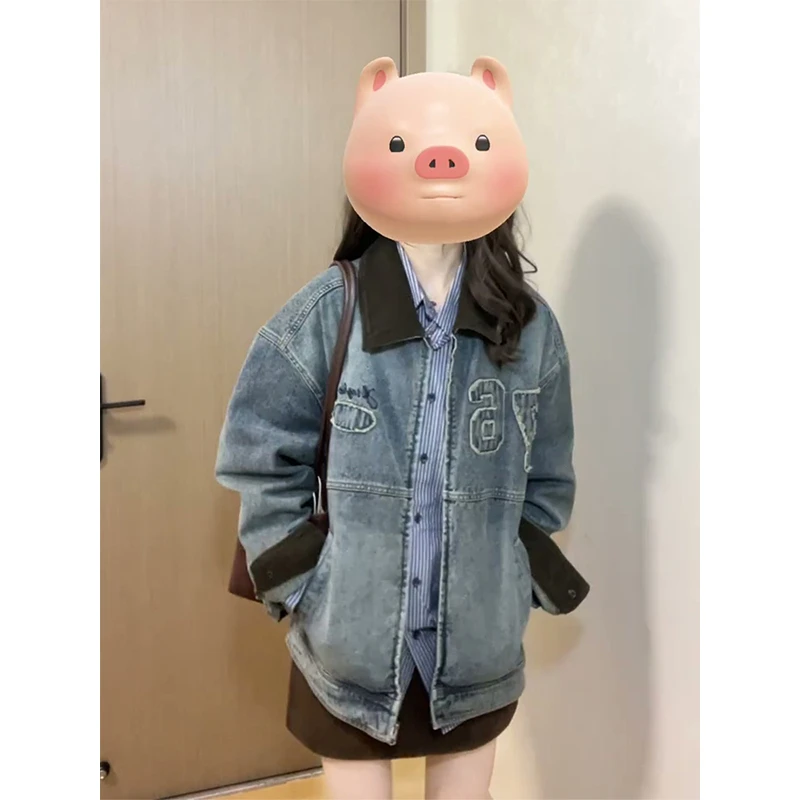 韩版复古水洗牛仔外套女25秋季新款设计感小众高质感宽松夹克上衣