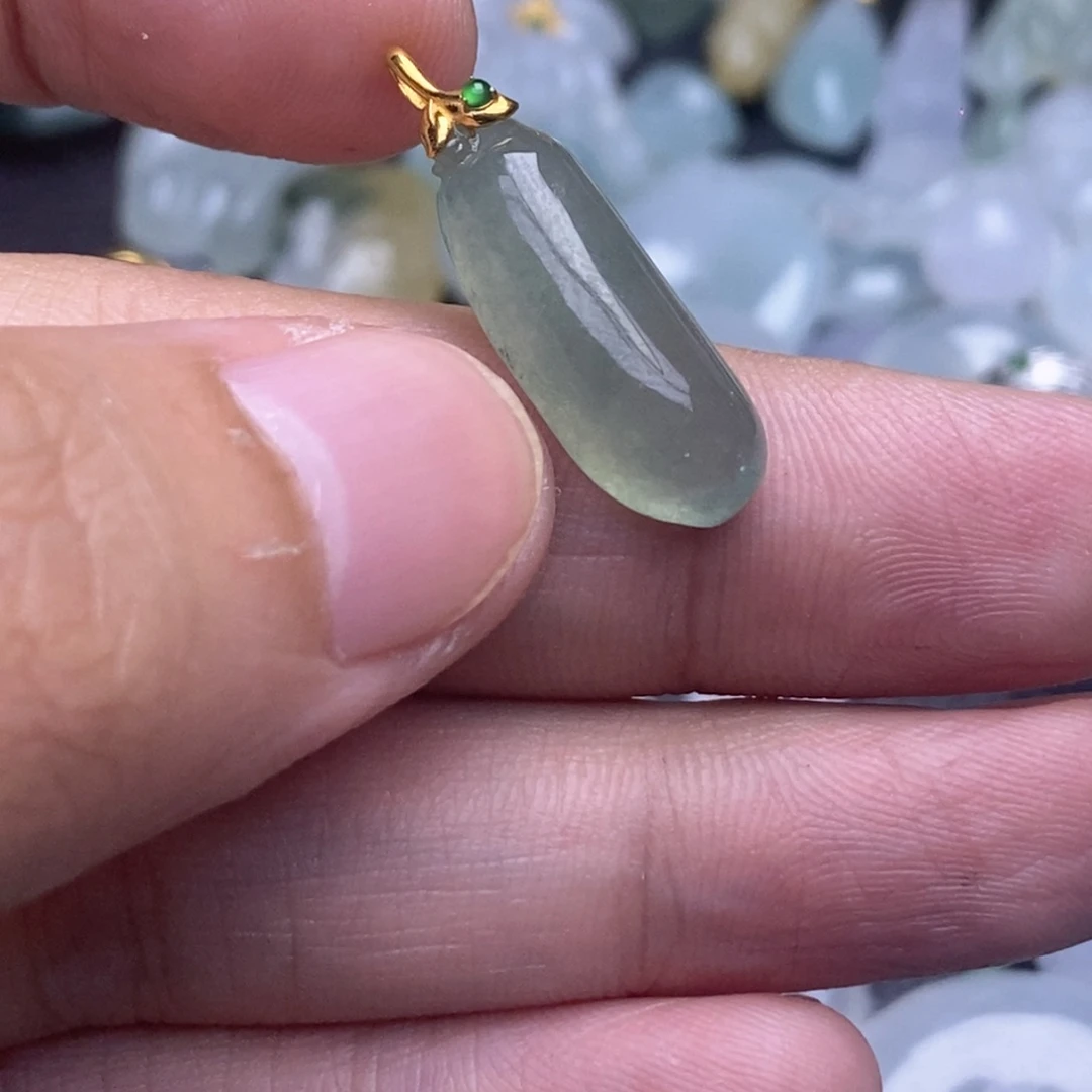 翡翠18K金镶嵌吊坠(不含链)冰瓜