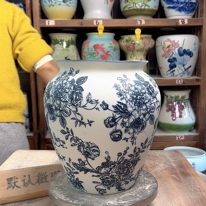 陶高26口18.5复古牡丹陶瓷