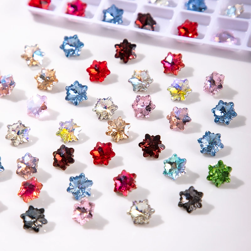 【冰花8mm】K9尖底异形玻璃雪花冰花真空镀底水晶美甲钻