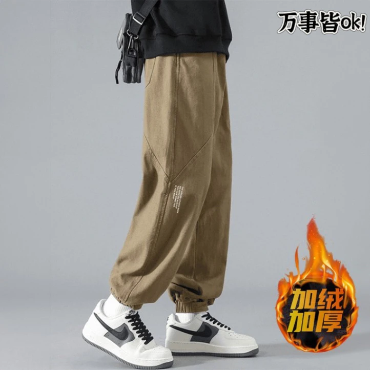 休闲裤长裤微弹力宽松束脚裤男加大码秋冬季直筒加绒加厚保暖裤子