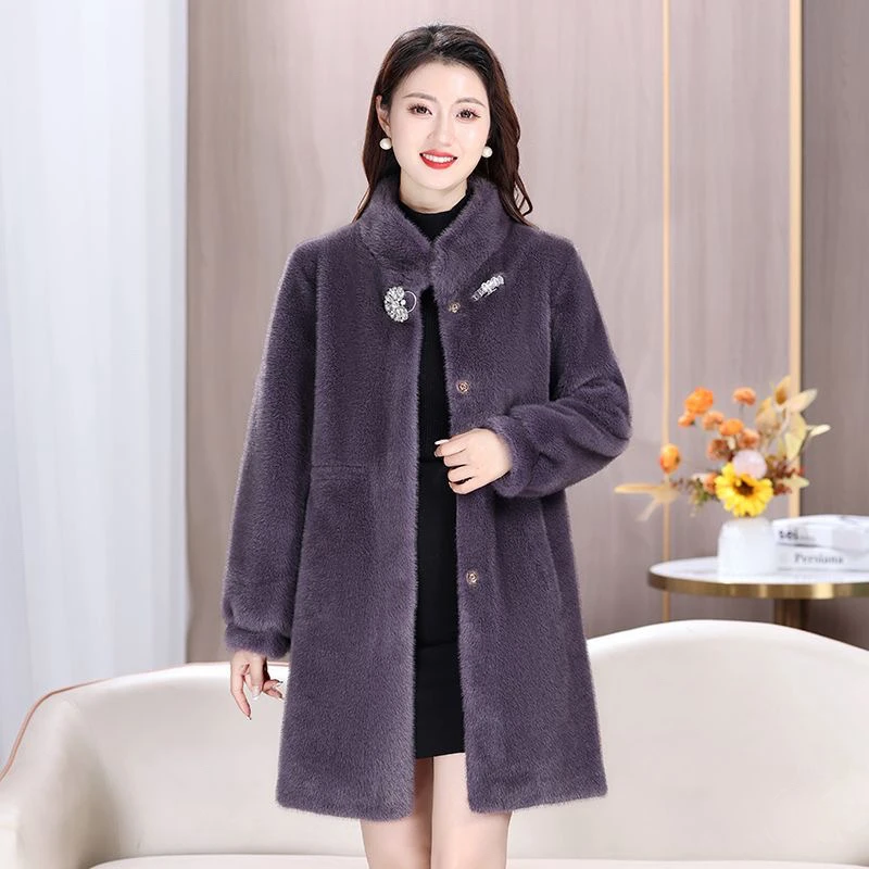 女士中长款外套立领设计保暖时尚大衣冬季新款
