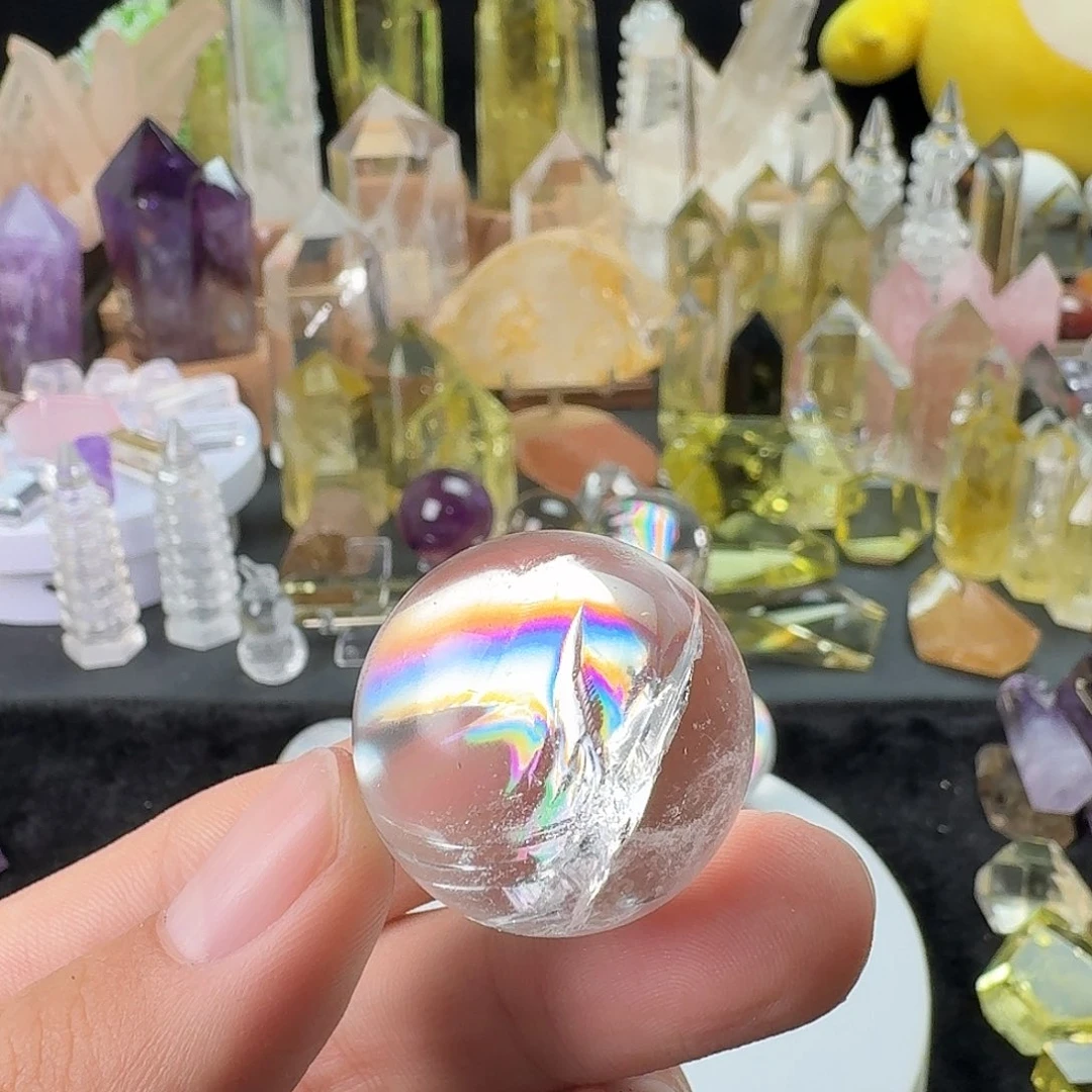 珠宝半成品未镶嵌水晶白水晶彩虹