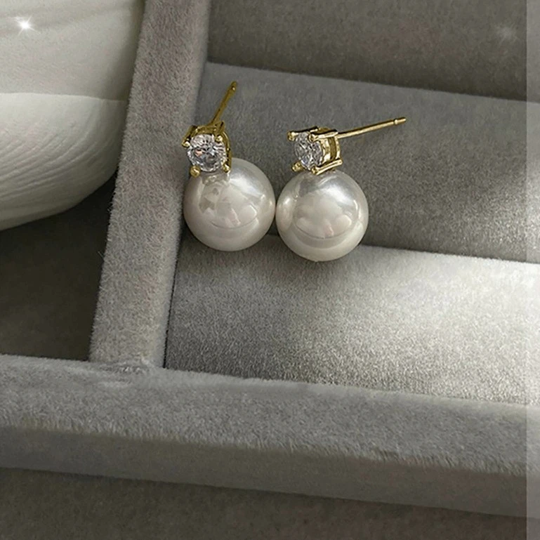 铜合金仿珍珠耳饰 戴妃同款珠珠气质轻奢简约风高级白色时尚百搭
