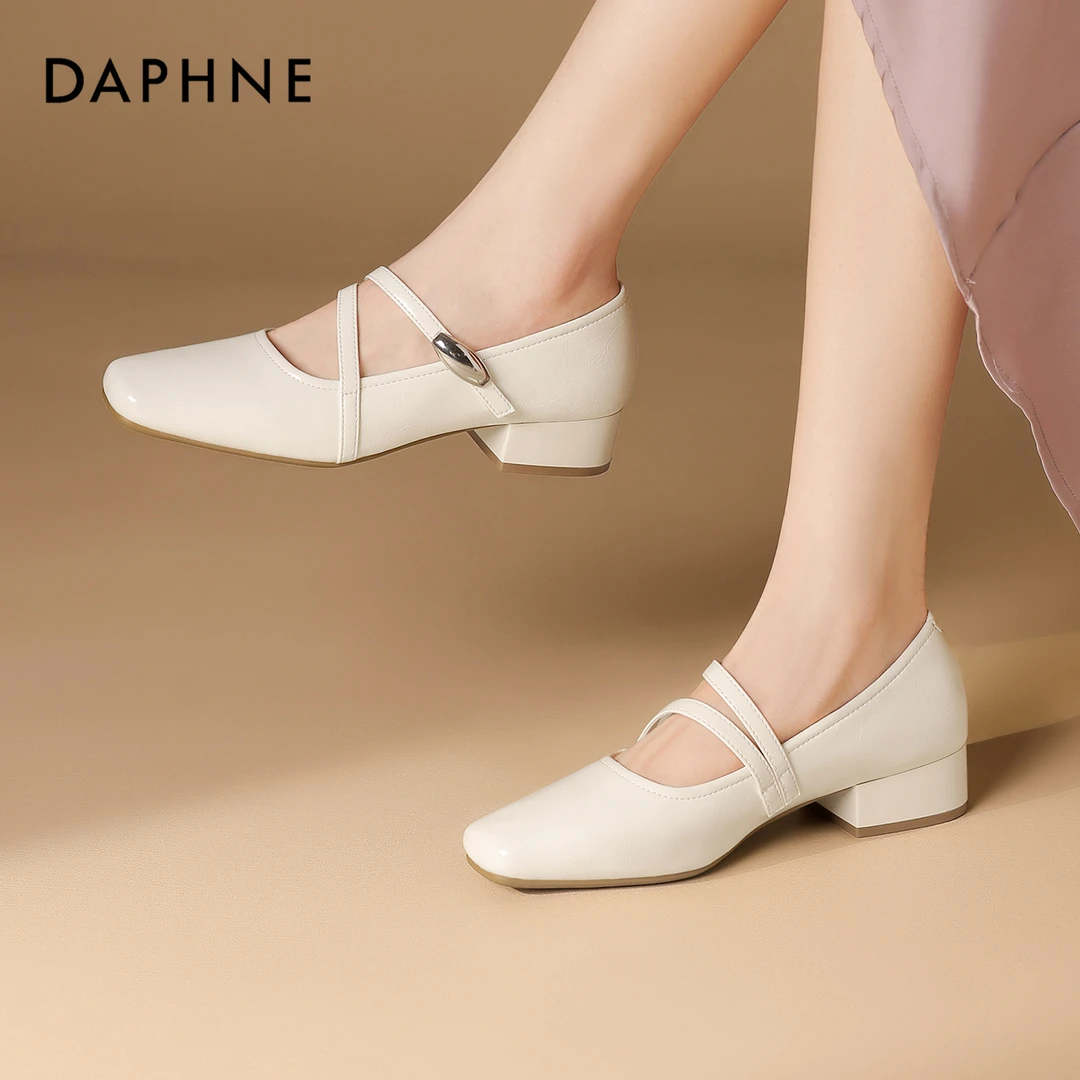 达芙妮爆款法式绝美玛丽珍鞋女款2025夏季方头粗跟配裙子浅口单鞋