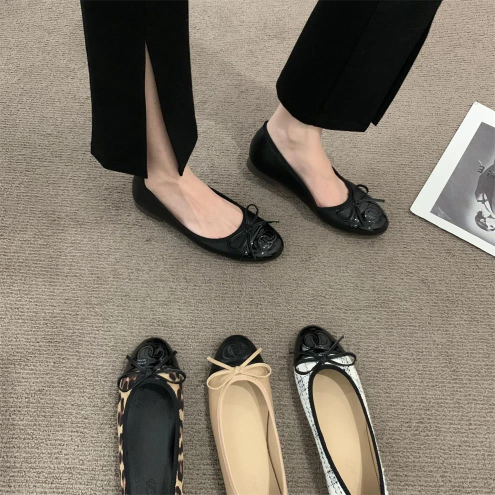 晚风温柔蝴蝶结浅口单鞋女法式鞋春夏款法式小香风单鞋平底奶奶鞋