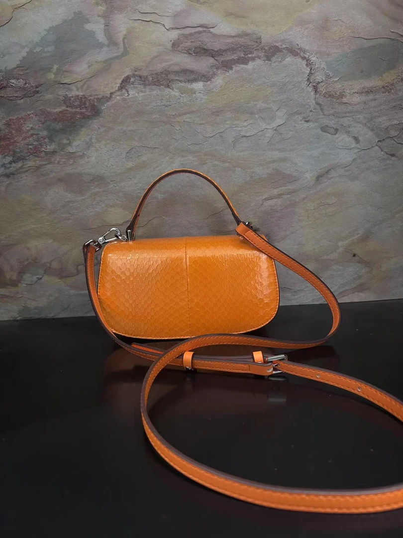HIRMRIS手工真皮包19-551198-橙 手提蛇纹蒂