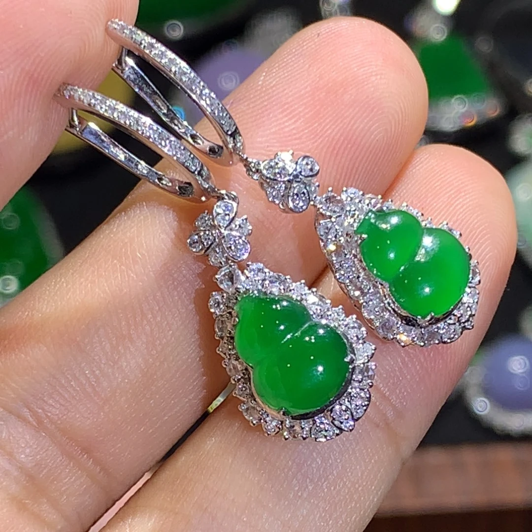 翡翠18K金镶嵌耳饰8、