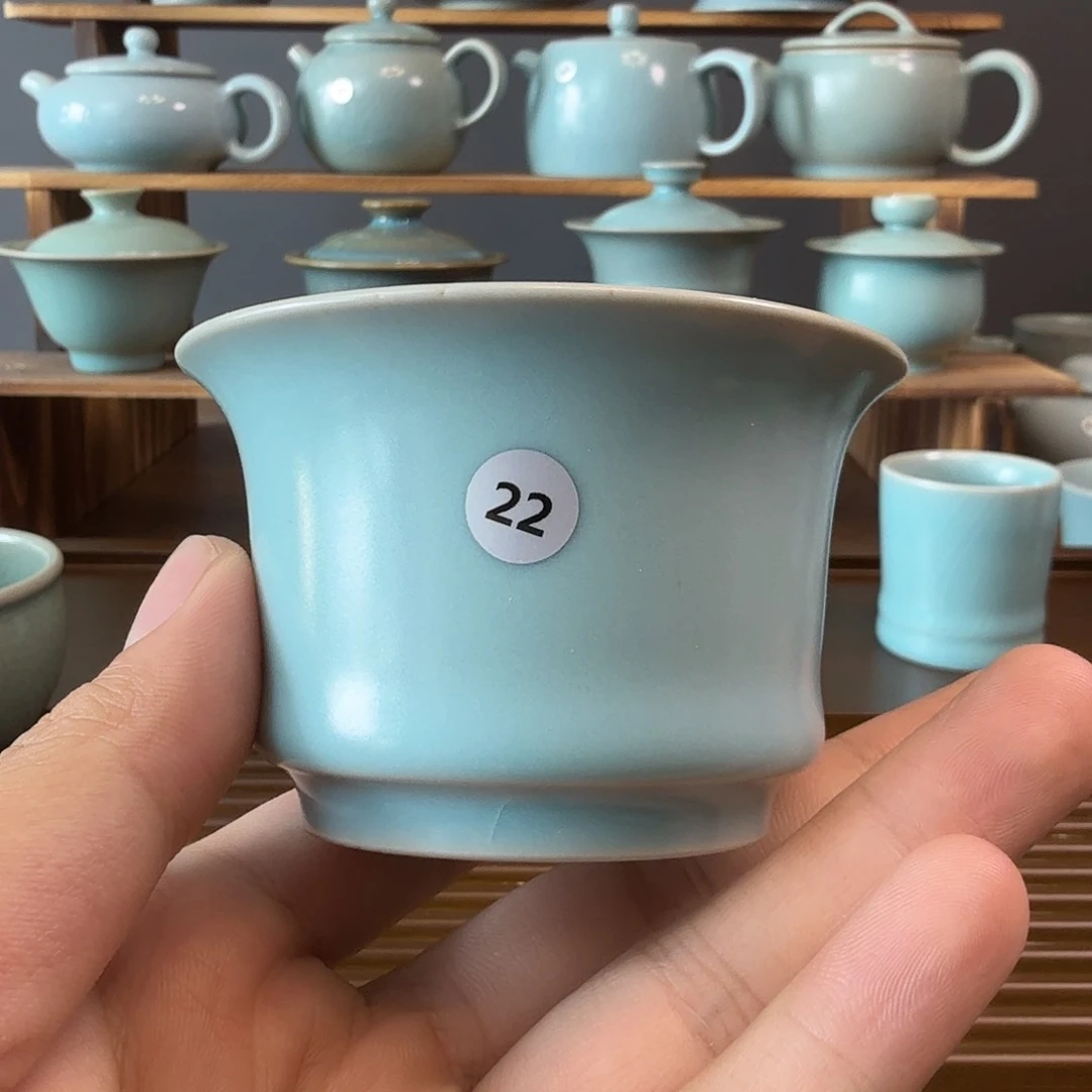杯子微瑕仿古天青马蹄杯