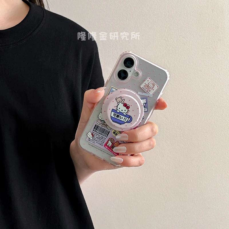 隆隆金适用苹果17手机壳波点标签茶杯KT猫iPhone16pro防摔14/15壳