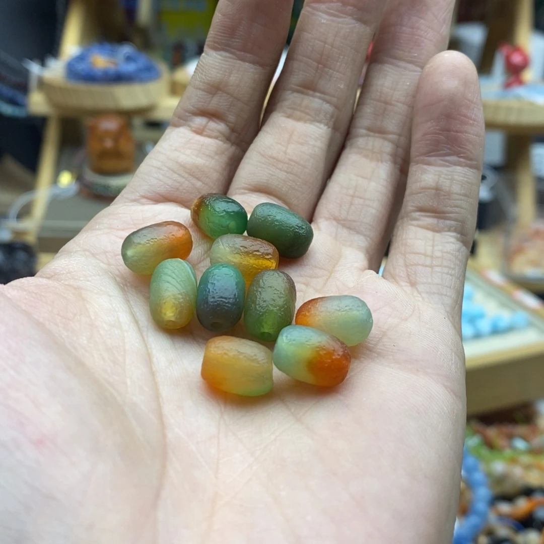 玛瑙/玉髓未镶嵌珠宝半成品十个8×12橘皮孔雀玛瑙胶囊桶珠