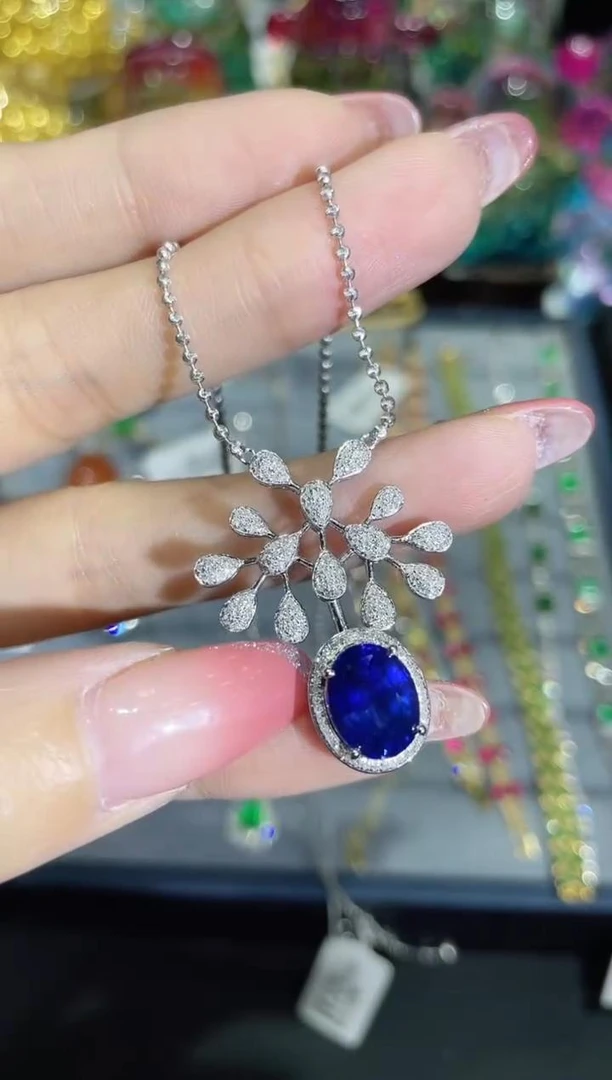 18K金镶嵌天然蓝宝石项链凤尾款