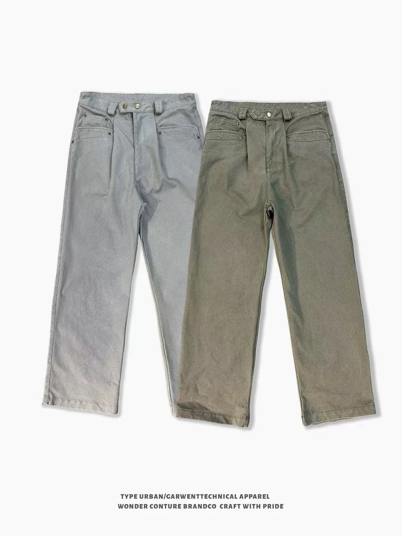 （断码捡漏）日系宽松廓形素面古布重磅军工长裤#24051