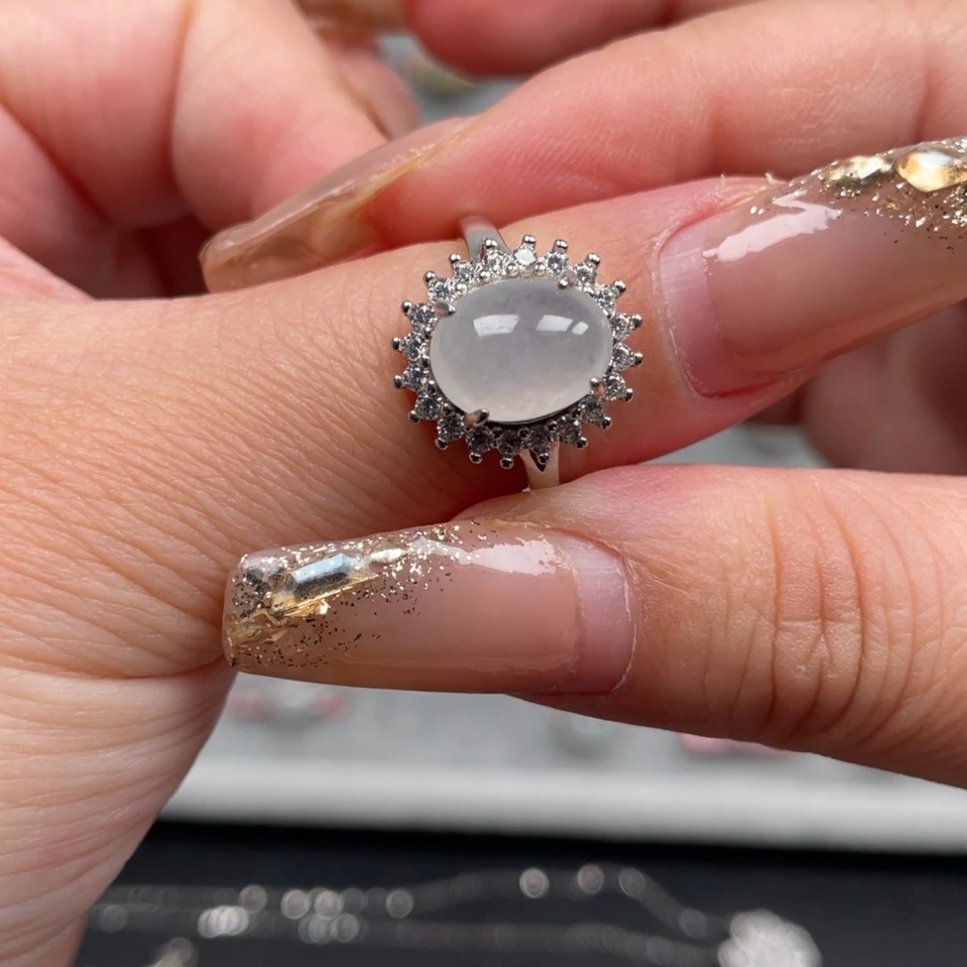 翡翠戒指银S925镶嵌戒指