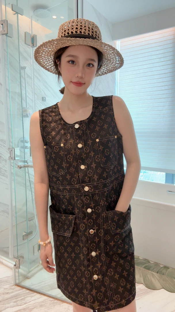 黑牛仔无袖重磅连衣裙