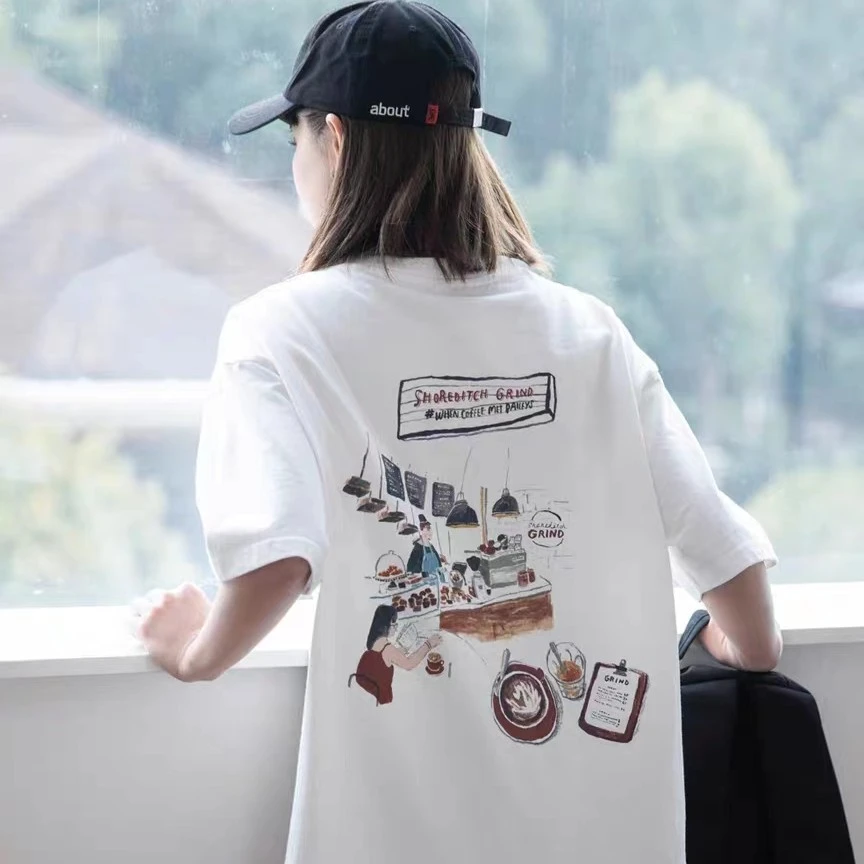 【 纯棉】2023夏季新款纯棉短袖T恤上衣字母百搭情侣宽松bf风