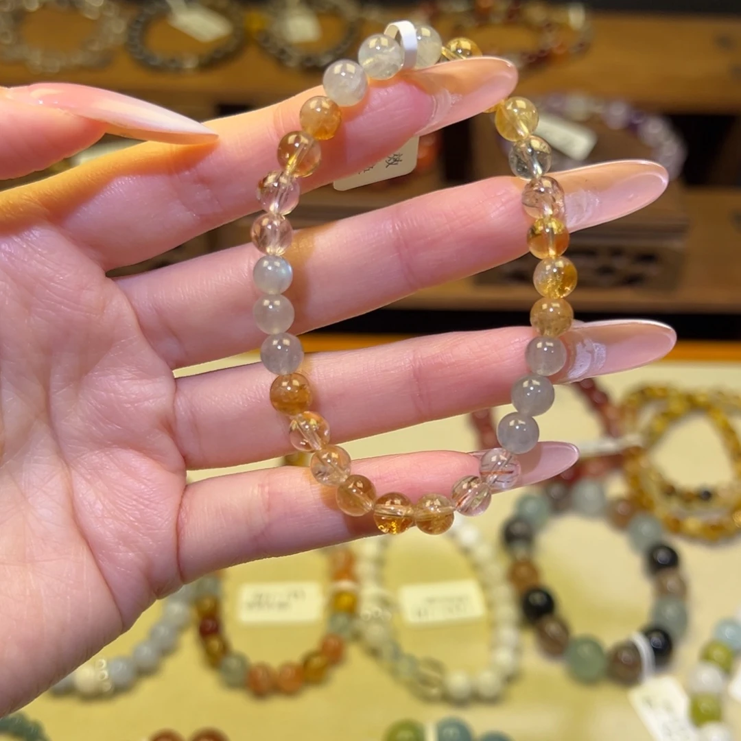 水晶手串银S925镀金镶嵌黄1493