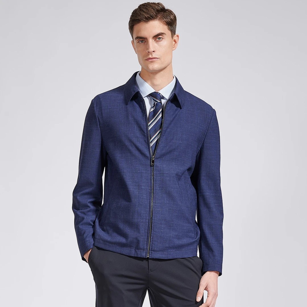 路卡迪龙【经典款】春季轻薄羊毛便携抗皱商务拉链茄克151211004