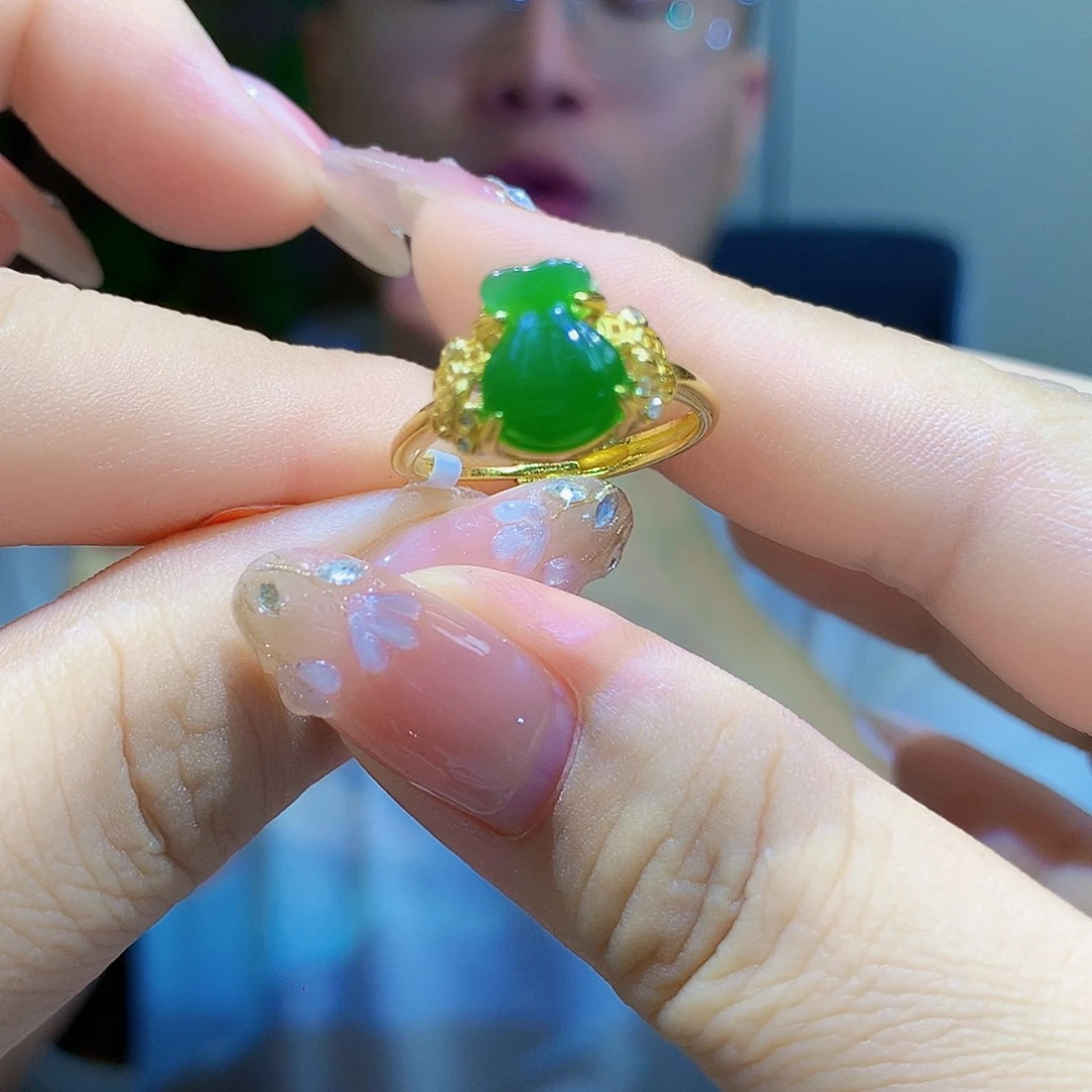 银S925镀金镶嵌戒指和田玉（碧玉）
