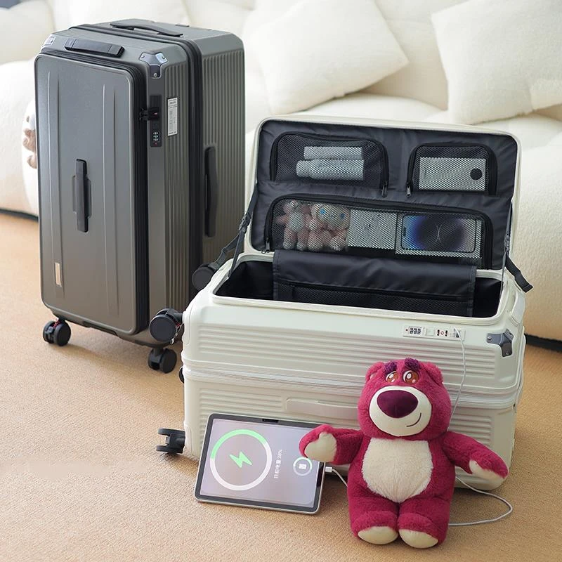 2025新款侧开口可扩展行李箱大容量旅行箱28寸翻盖拉杆箱PC登机箱