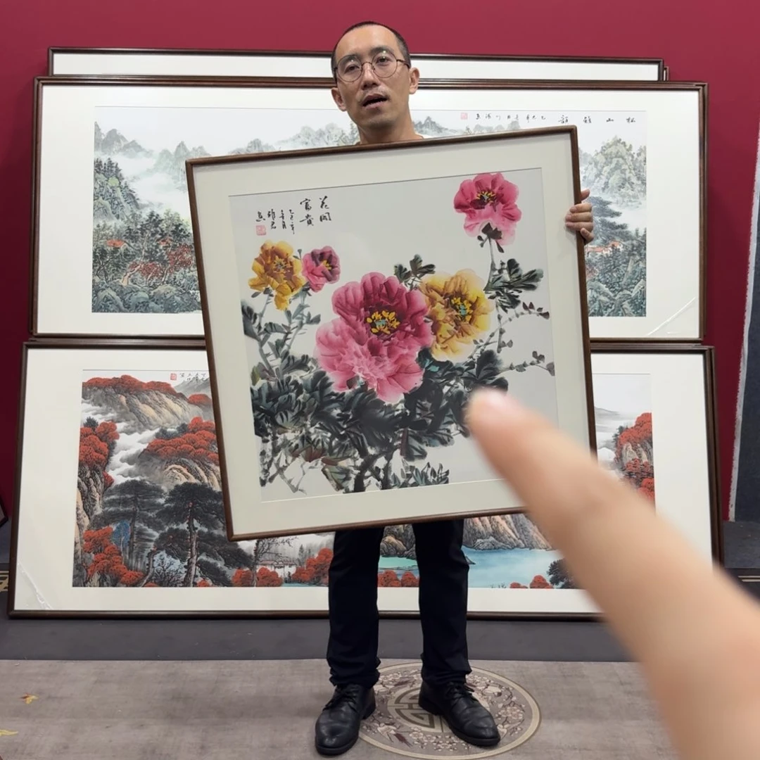 国画带框绘画80/80尺寸