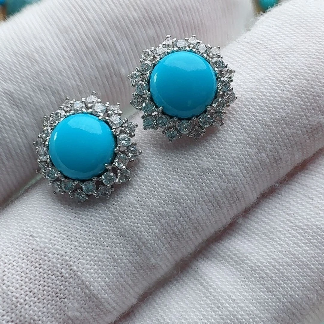 绿松石银S925镶嵌耳饰