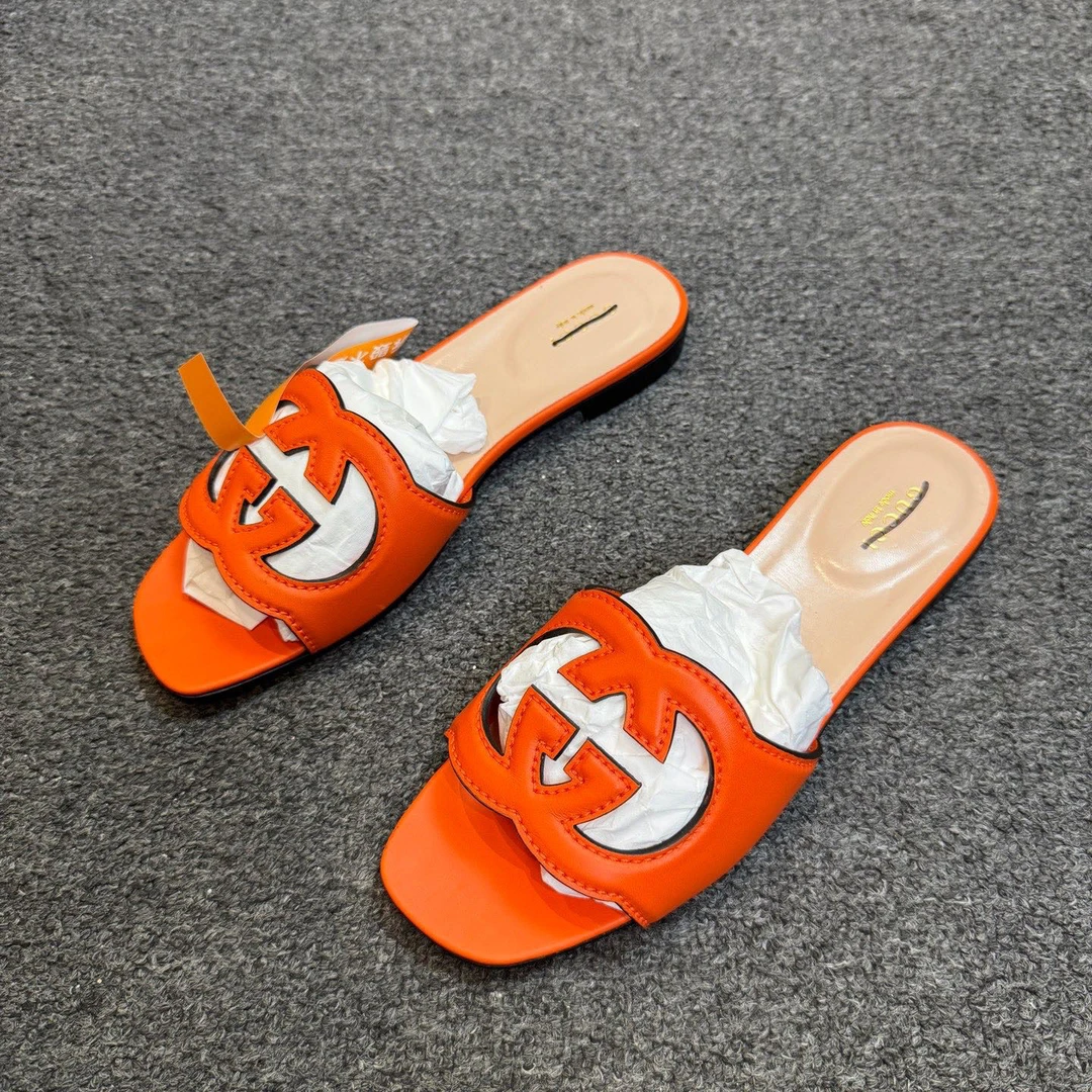 未使用 GUCCI/古驰 橙色镂空拖鞋38码/2998
