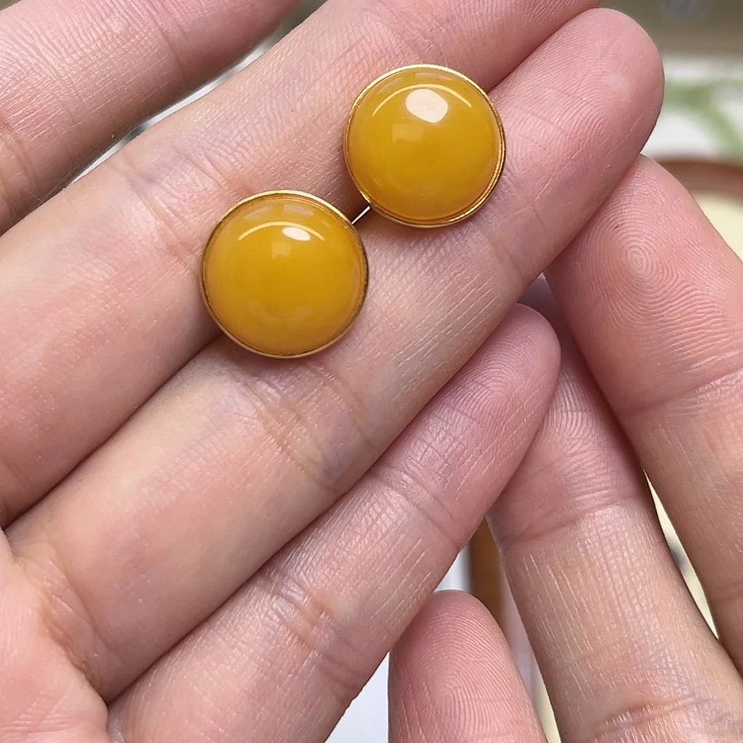 欢***喜琥珀银S925镶嵌耳饰