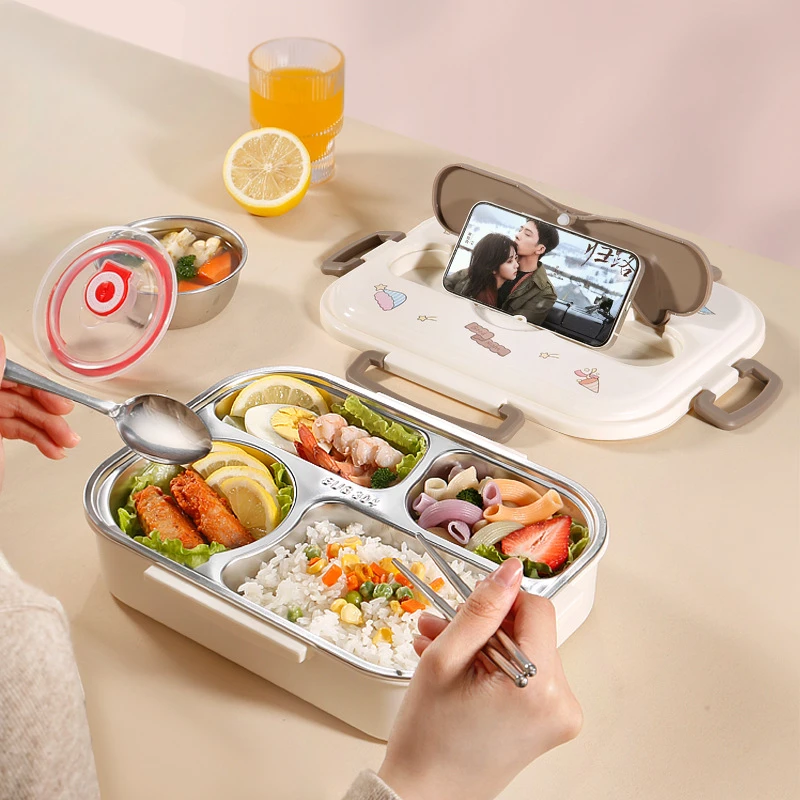 304不锈钢饭盒微波炉保温餐盘餐盒学生上班族便携式卡通便当盒