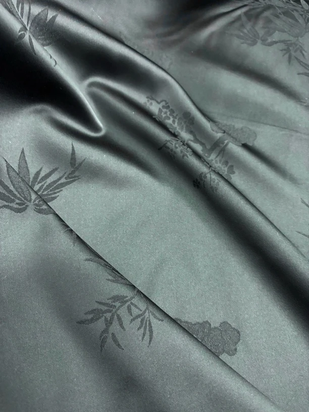 黑色云竹 国风新中式双面提花缎