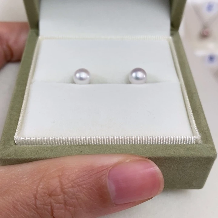 淡水珍珠耳饰银S925镶嵌6-6.5正圆