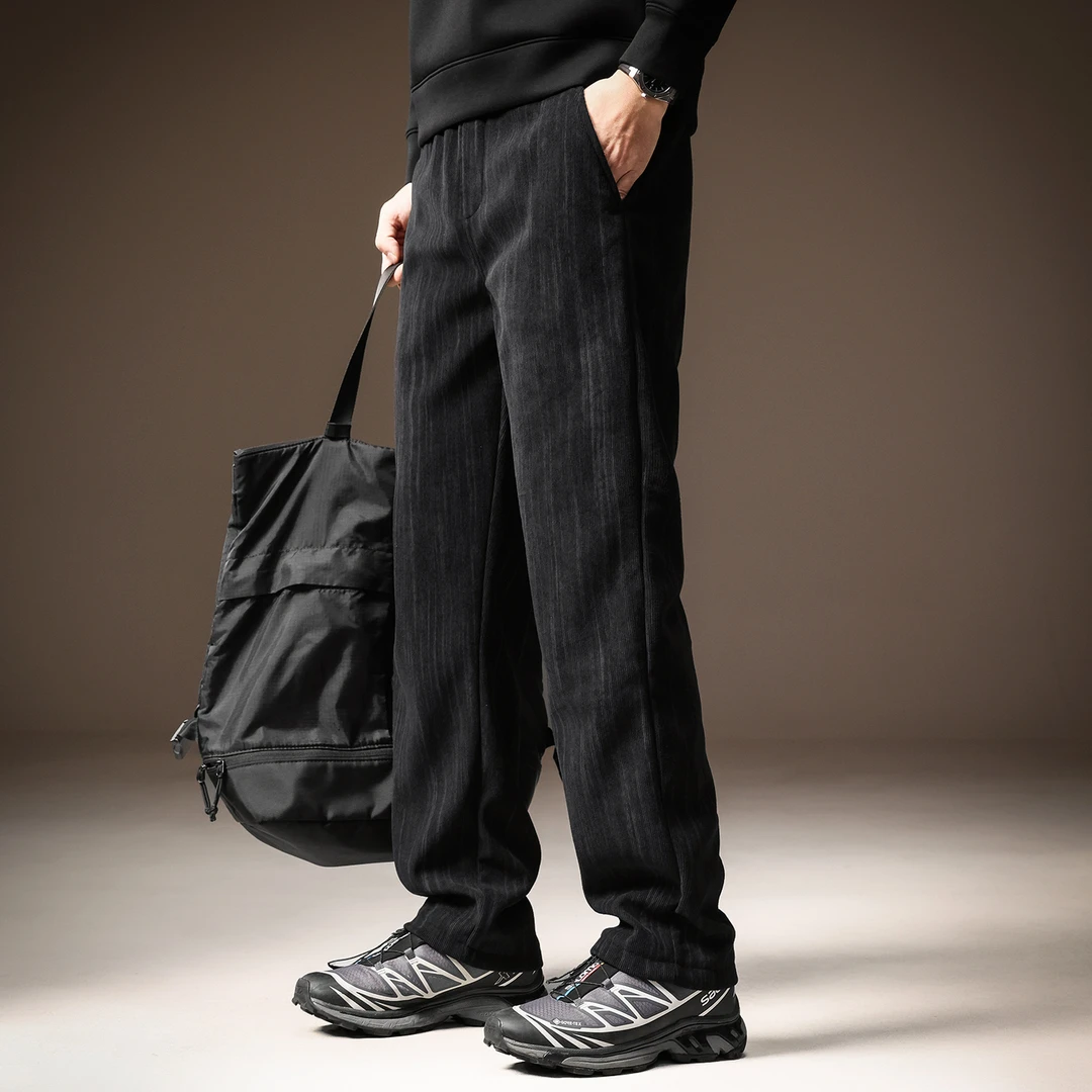高端暗纹提花条纹休闲裤子男士秋冬潮牌直筒宽松慵懒风运动阔腿裤