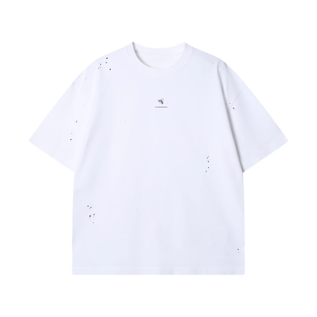 夏季高级感新款美式印花蚊子泼墨圆领短袖T恤休闲百搭男士上衣