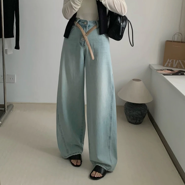 GM正品6588牛仔裤女2025春季新款阔腿裤高腰显瘦高个子拖地长裤韩