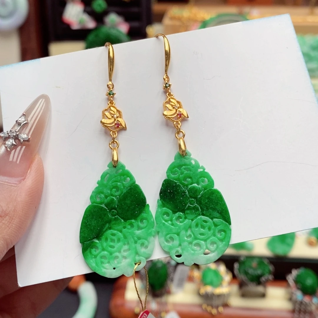 银S925镶嵌翡翠耳饰翡翠耳饰