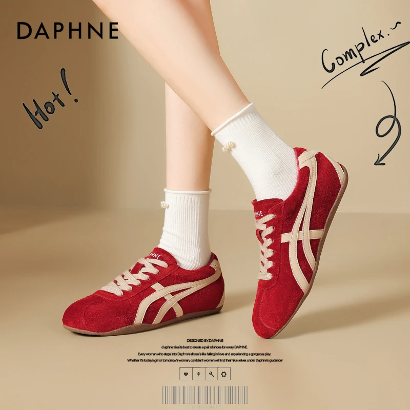 达芙妮网红爆款时尚德训鞋2025年秋季拼色百搭潮流系带运动休闲鞋