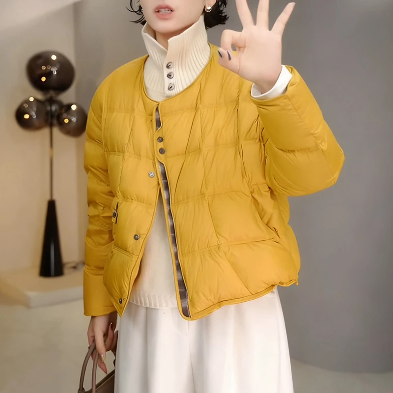 设计感撞色圆领棉服女2025冬季新款巨好看宽松显瘦加厚保暖棉衣