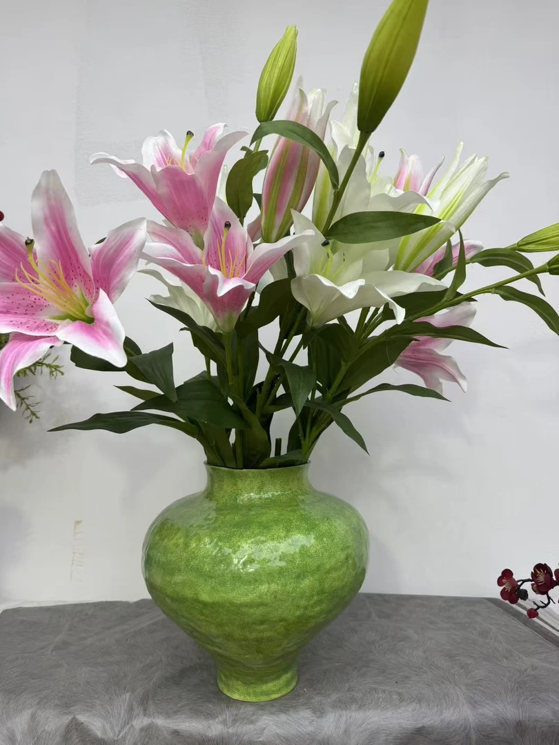 景德镇手工陶瓷花瓶大肚绿月亮罐高26口径10