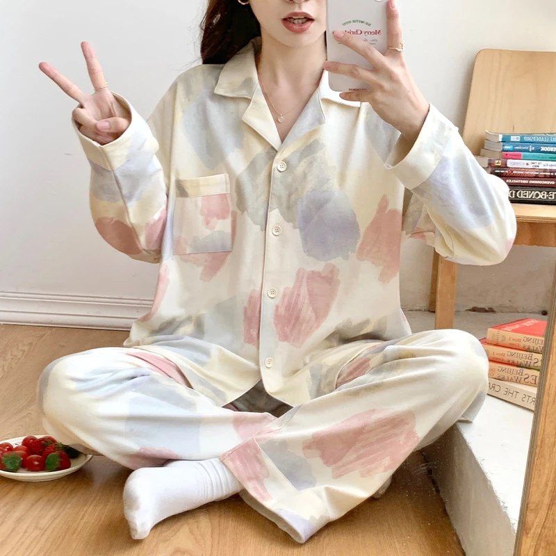 女大长袖长裤开衫睡衣女春秋新款简约舒适休闲可外穿家居服81351