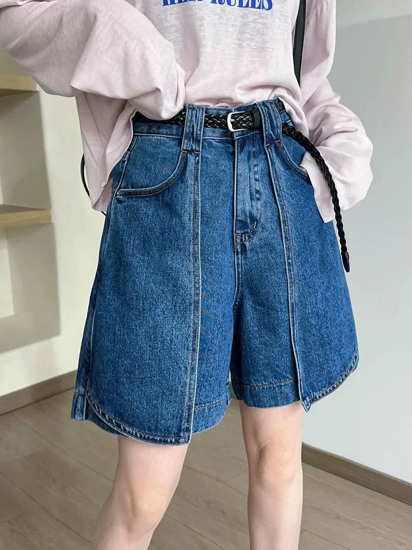 【32627】格#设计感高腰牛仔短裤【配皮带】