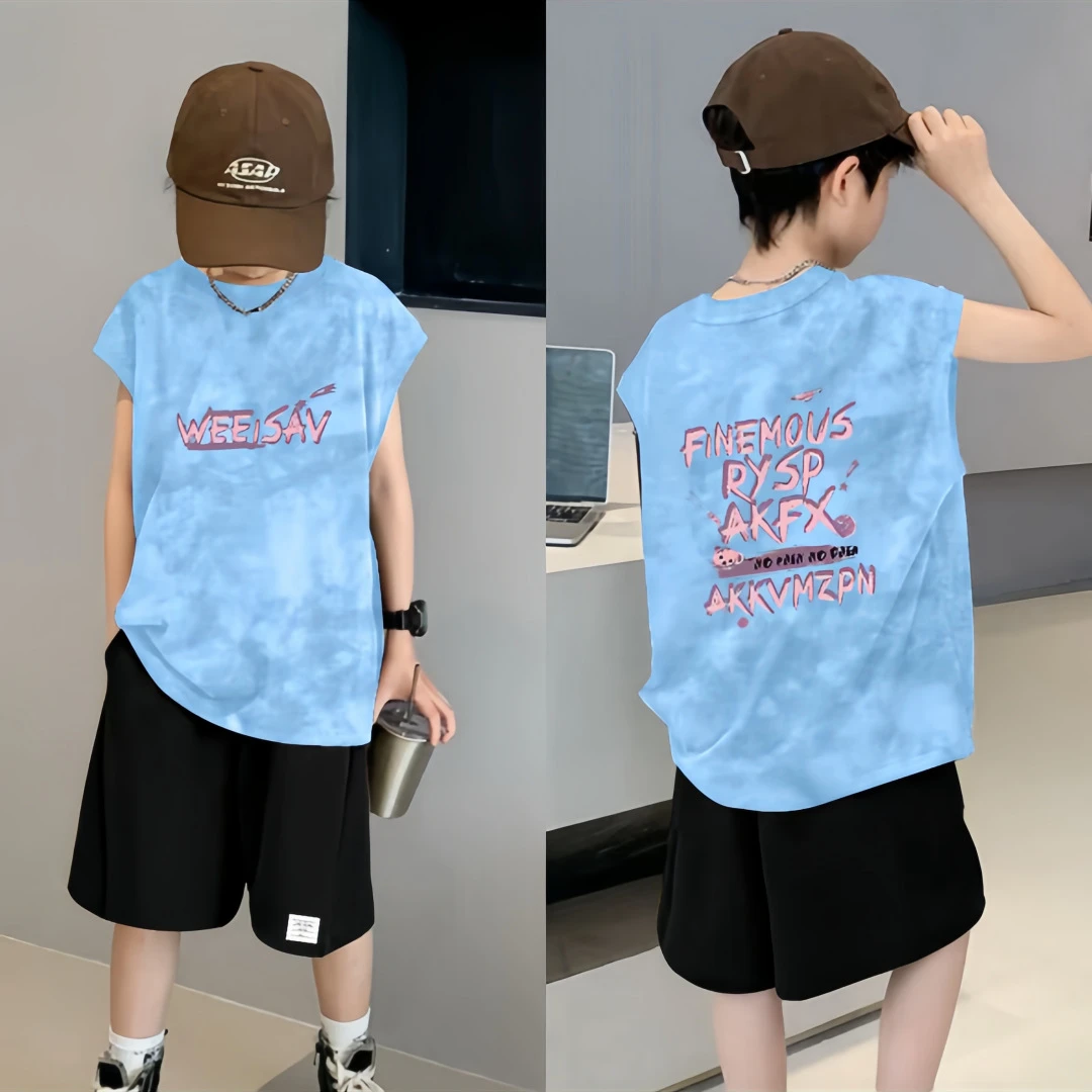 男童纯棉扎染坎肩无袖背心夏季新款中大童休闲百搭ins风背心