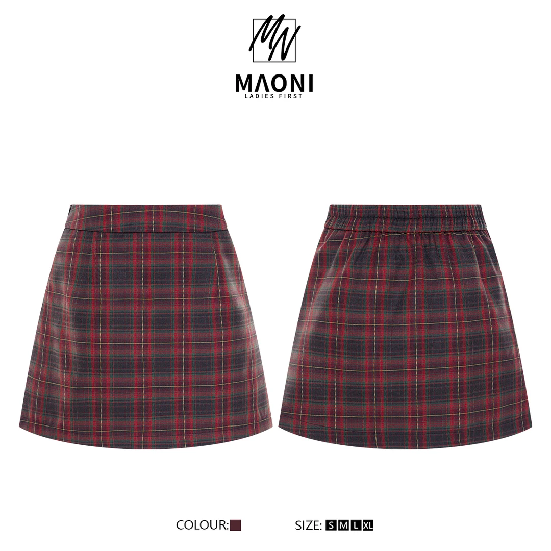 毛妮Peshe【美式甜心】高腰a字辣妹时尚显瘦百搭格纹短裤裙L1599